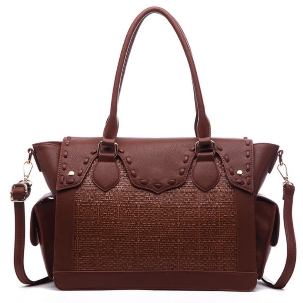 LARGE BROWN SATCHEL BAG VEGAN LEATHER